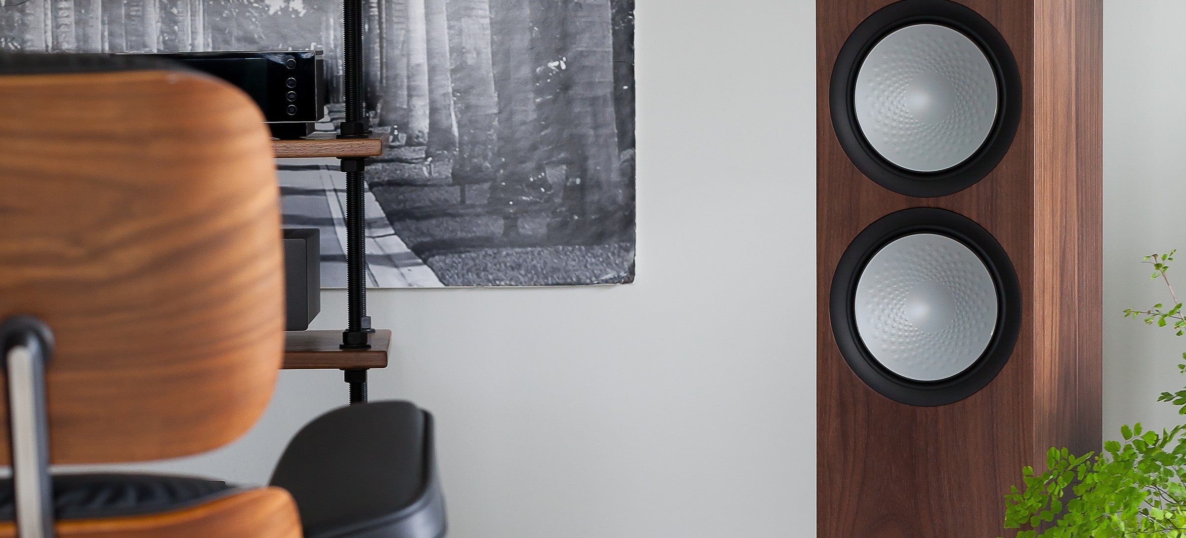 Hifi Guy NC listening room — Eames chair and speakers